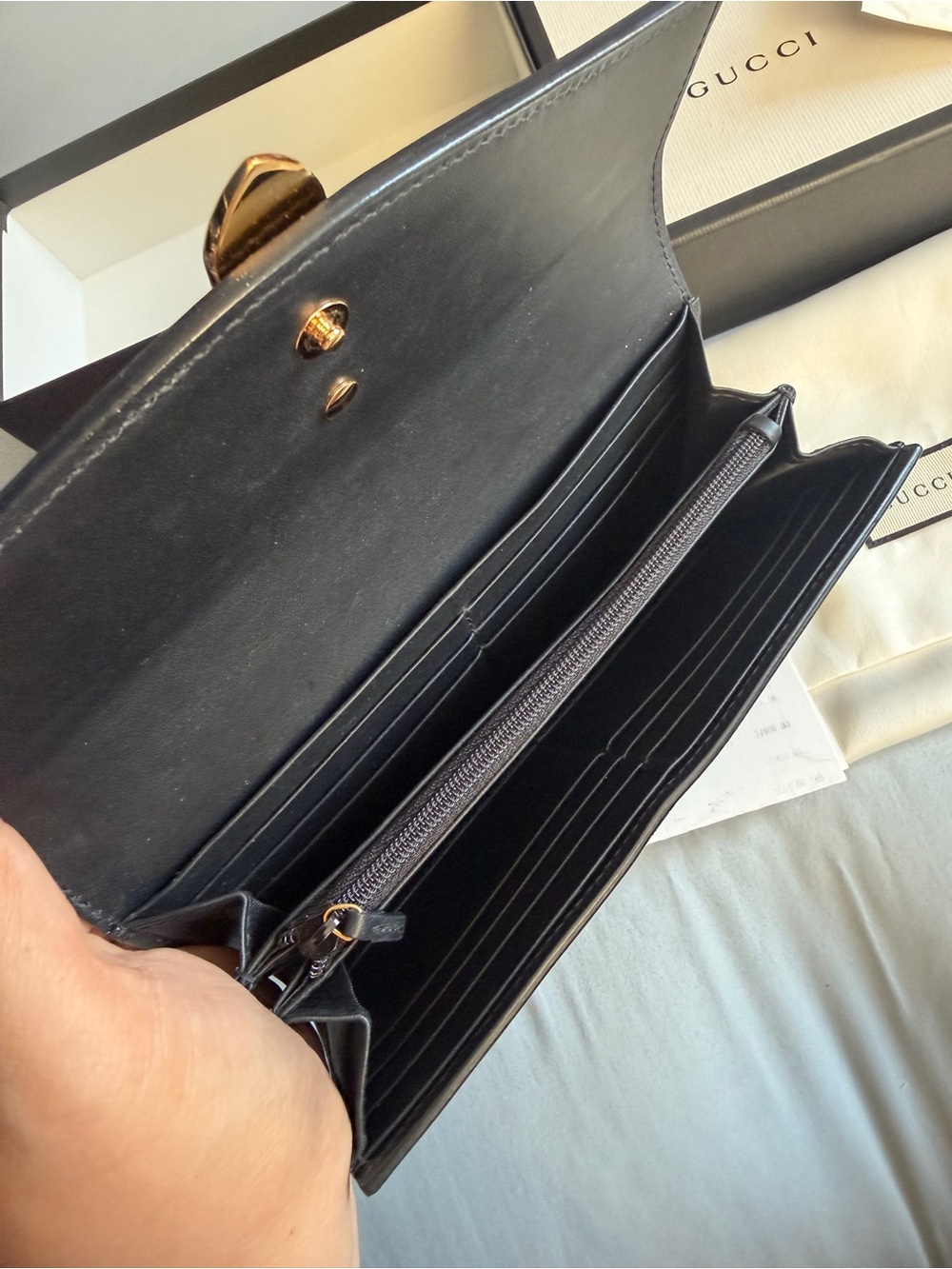 Gucci Black Leather Wallet with Green and Red Web Stripe and Gold Hardware - Picture 3 of 12